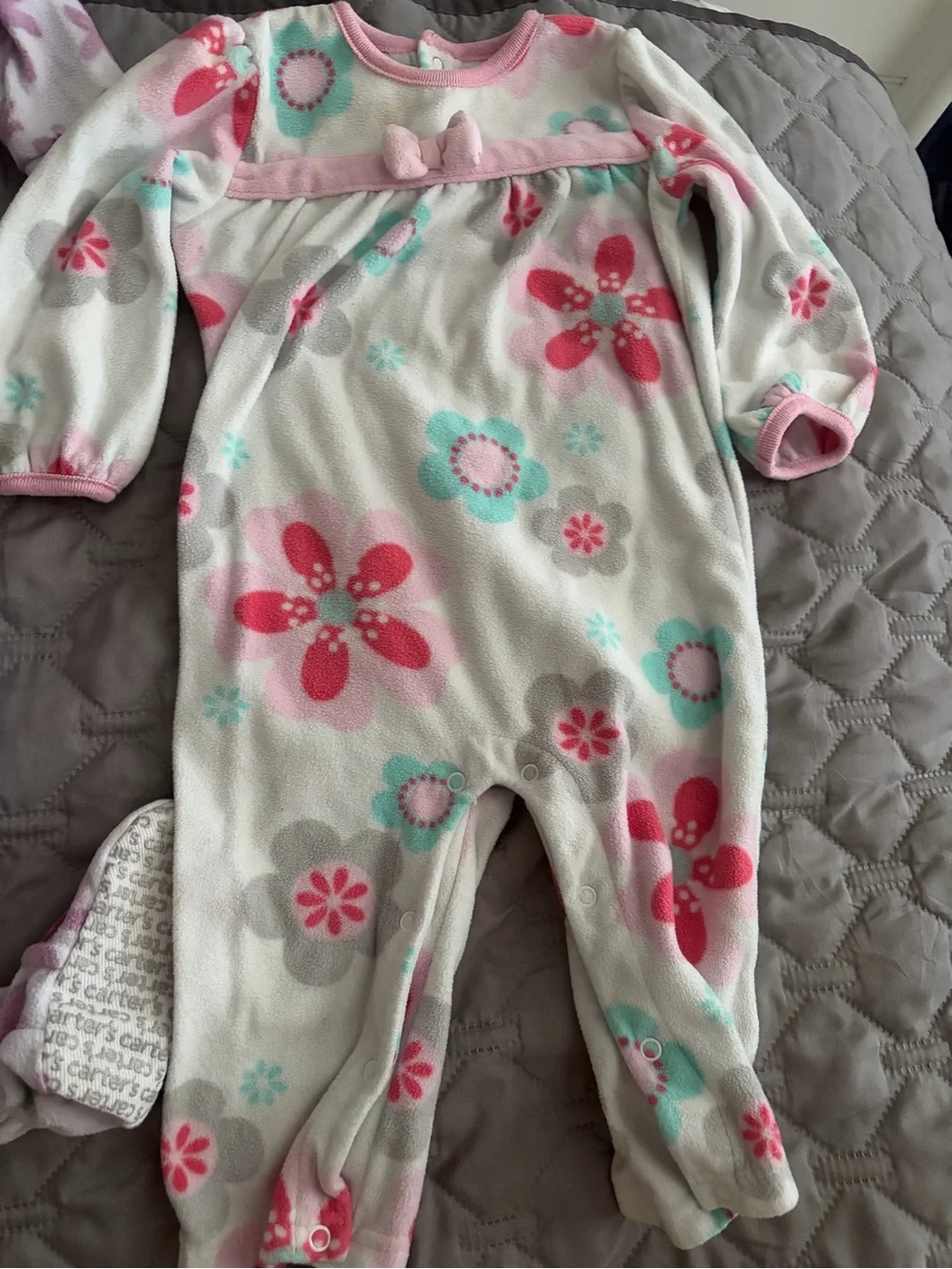 Carter's Floral Footed Pajama Set - Pink, White & Aqua